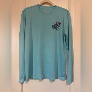 🐋☀️🎣WTF ‘What The Fin’ Light Blue Men's Swim Rash Guard 🎏☀️🐋